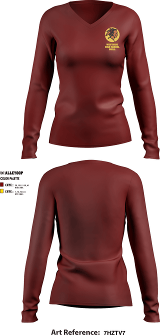 Women's Long Sleeve Vneck Shirt, Westside High School Drill, Spirit Store, Teamtime, Team time, sublimation, custom sports apparel, team uniforms, spirit wear, spiritwear, sports uniforms, custom shirts, team store, custom team store, fundraiser sports, apparel fundraiser