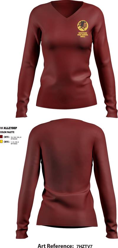 Westside High School Drill 21676715 Women's Long Sleeve V-neck Shirt - 1