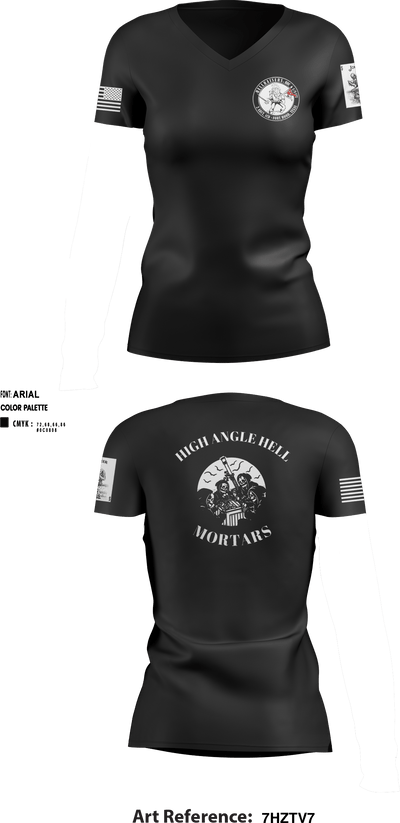 MORTAR, HHC, 1-8CAV 36118103 Women's Short Sleeve V-neck Shirt - 1