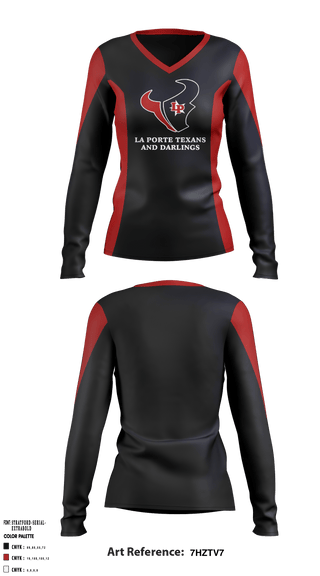 Women's Long Sleeve Vneck Shirt, La Porte Texans And Darlings, School Spirit Store, Teamtime, Team time, sublimation, custom sports apparel, team uniforms, spirit wear, spiritwear, sports uniforms, custom shirts, team store, custom team store, fundraiser sports, apparel fundraiser