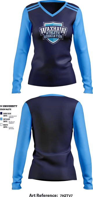 Women's Long Sleeve Vneck Shirt, Waxhaw Athletic Association, Spirit Store, Teamtime, Team time, sublimation, custom sports apparel, team uniforms, spirit wear, spiritwear, sports uniforms, custom shirts, team store, custom team store, fundraiser sports, apparel fundraiser