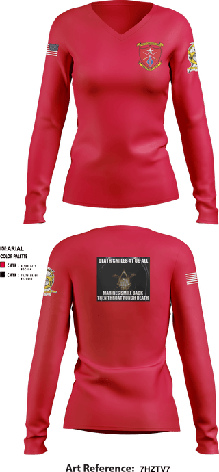 Women's Long Sleeve Vneck Shirt, , Marines, Teamtime, Team time, sublimation, custom sports apparel, team uniforms, spirit wear, spiritwear, sports uniforms, custom shirts, team store, custom team store, fundraiser sports, apparel fundraiser