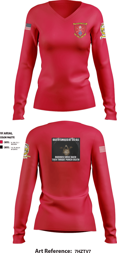 1st Battalion 5th Marines , Grim Reapers 61924302 Women's Long Sleeve V-neck Shirt - 3