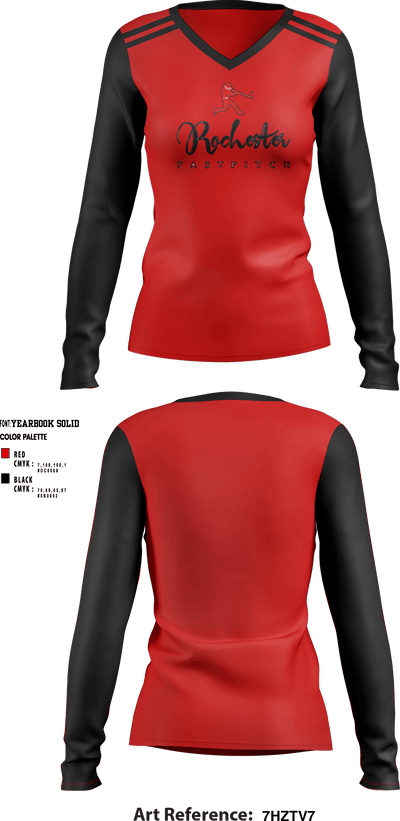 Rochester Fastpitch 54385326 Women's Long Sleeve V-neck Shirt - 1