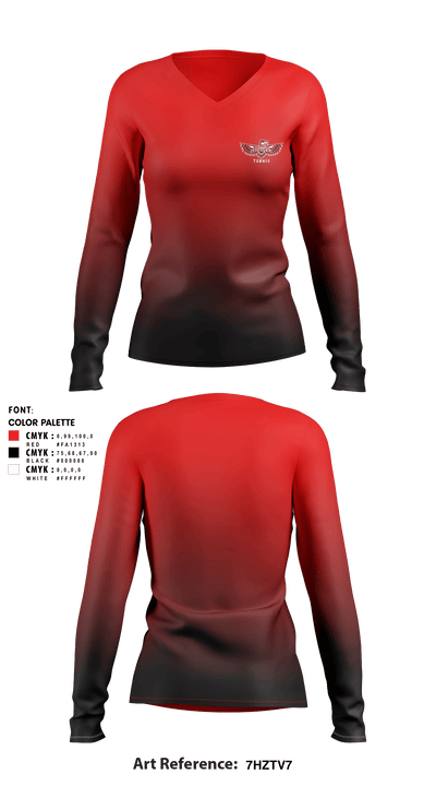 Renton Redhawks 34124165 Women's Long Sleeve V-neck Shirt - 3