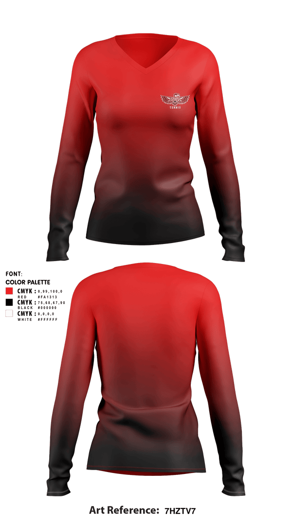 Women's Long Sleeve Vneck Shirt, Renton Redhawks, Tennis, Teamtime, Team time, sublimation, custom sports apparel, team uniforms, spirit wear, spiritwear, sports uniforms, custom shirts, team store, custom team store, fundraiser sports, apparel fundraiser