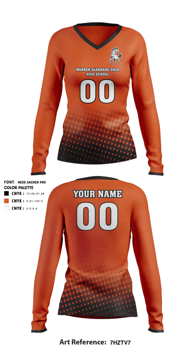 Warren-Alvarado-Oslo High School Women's Volleyball 13579466 Women's Long Sleeve V-neck Shirt - 2
