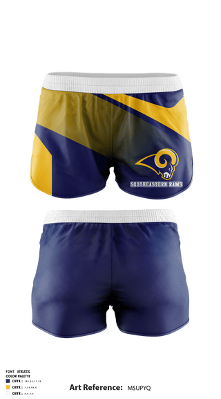 Women's Shorts, Southeastern Rams, Football, Teamtime, Team time, sublimation, custom sports apparel, team uniforms, spirit wear, spiritwear, sports uniforms, custom shirts, team store, custom team store, fundraiser sports, apparel fundraiser