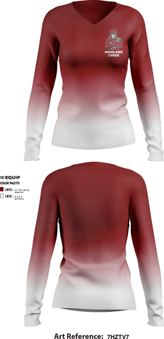 Women's Long Sleeve Vneck Shirt, Highland High School Cheer, , Teamtime, Team time, sublimation, custom sports apparel, team uniforms, spirit wear, spiritwear, sports uniforms, custom shirts, team store, custom team store, fundraiser sports, apparel fundraiser