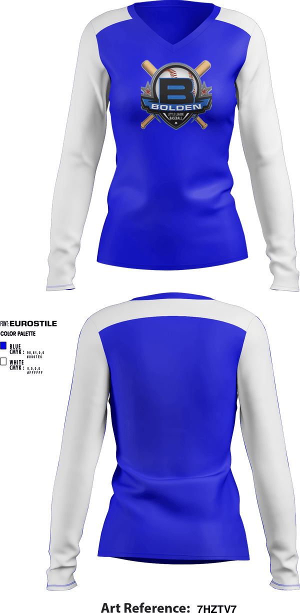 Women's Long Sleeve Vneck Shirt, Bolden Little League, Baseball, Teamtime, Team time, sublimation, custom sports apparel, team uniforms, spirit wear, spiritwear, sports uniforms, custom shirts, team store, custom team store, fundraiser sports, apparel fundraiser