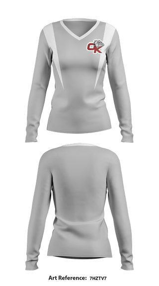 Women's Long Sleeve Vneck Shirt, Okanogan High School Cheer, School Spirit Store, Teamtime, Team time, sublimation, custom sports apparel, team uniforms, spirit wear, spiritwear, sports uniforms, custom shirts, team store, custom team store, fundraiser sports, apparel fundraiser