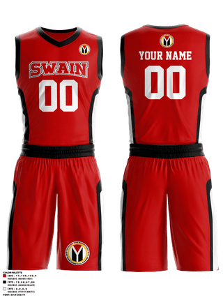 Basketball Uniform, Swain Basketball Academy, Men's Basketball, Teamtime, Team time, sublimation, custom sports apparel, team uniforms, spirit wear, spiritwear, sports uniforms, custom shirts, team store, custom team store, fundraiser sports, apparel fundraiser