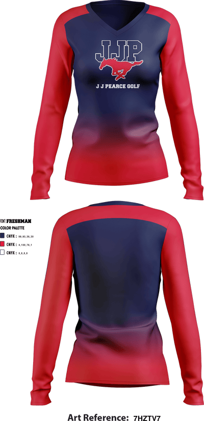 J J Pearce High School Golf 33350592 Women's Long Sleeve V-neck Shirt - 1
