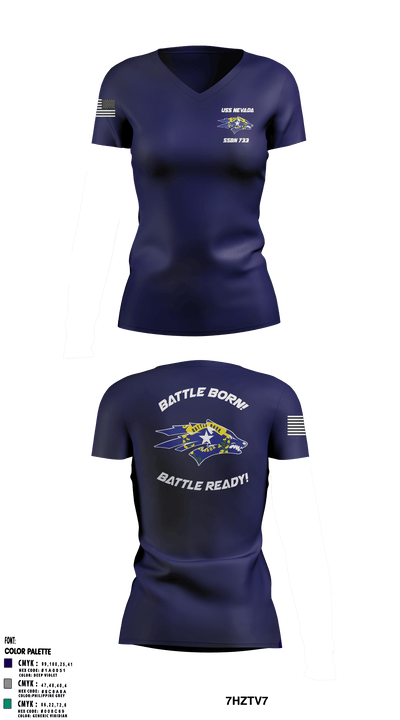 USS NEVADA SSBN 733 65073503 Women's Short Sleeve V-neck Shirt - 2