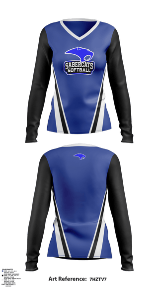 Women's Long Sleeve Vneck Shirt, Sabercats, Softball, Teamtime, Team time, sublimation, custom sports apparel, team uniforms, spirit wear, spiritwear, sports uniforms, custom shirts, team store, custom team store, fundraiser sports, apparel fundraiser