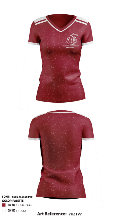 Washington State University Volleyball 5484408 Women's Short Sleeve V-neck Shirt - 1