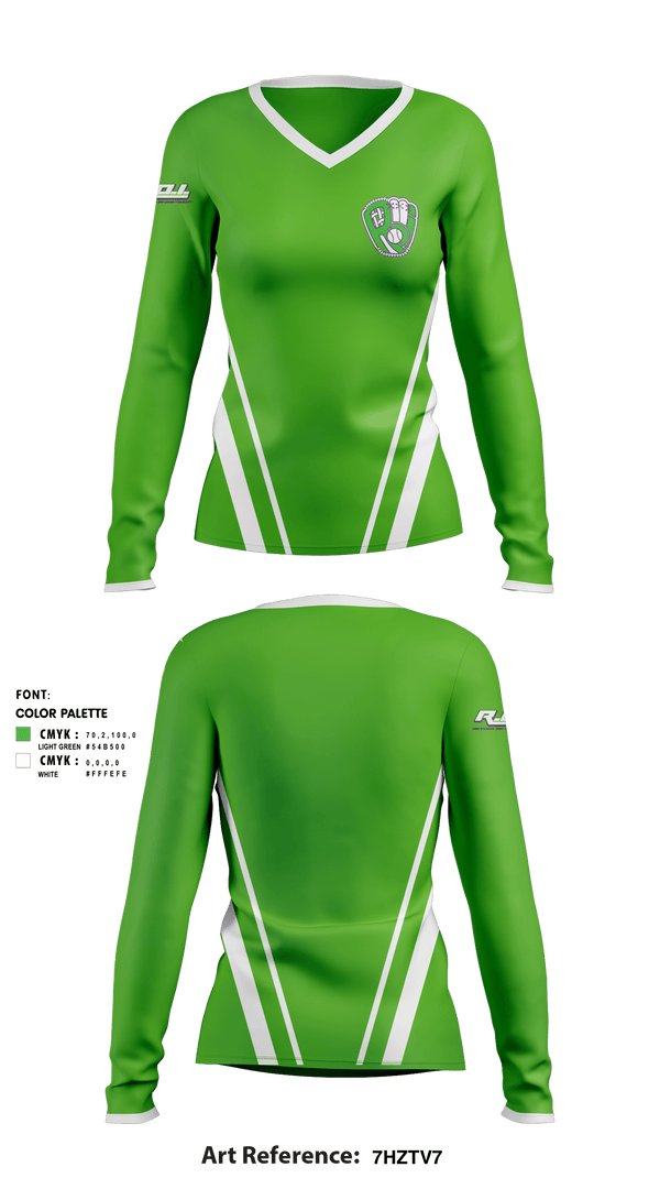 Women's Long Sleeve Vneck Shirt, ROI Fastpitch, Softball, Teamtime, Team time, sublimation, custom sports apparel, team uniforms, spirit wear, spiritwear, sports uniforms, custom shirts, team store, custom team store, fundraiser sports, apparel fundraiser