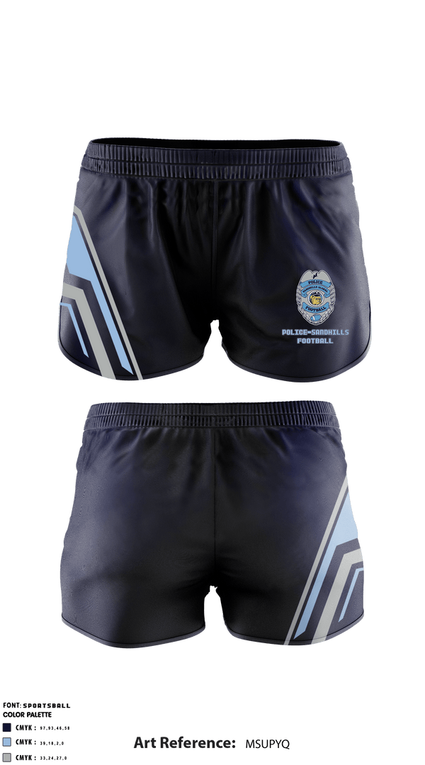 Women's Shorts, Police Youth Football, School Spirit Store, Teamtime, Team time, sublimation, custom sports apparel, team uniforms, spirit wear, spiritwear, sports uniforms, custom shirts, team store, custom team store, fundraiser sports, apparel fundraiser
