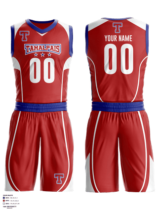 Basketball Uniform, Tamalpais High School Basketball, Men's Basketball, Teamtime, Team time, sublimation, custom sports apparel, team uniforms, spirit wear, spiritwear, sports uniforms, custom shirts, team store, custom team store, fundraiser sports, apparel fundraiser