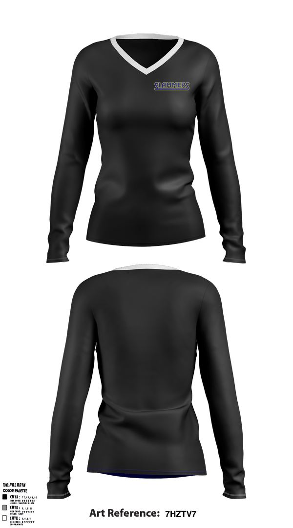 Women's Long Sleeve Vneck Shirt, Slammers FP, Softball, Teamtime, Team time, sublimation, custom sports apparel, team uniforms, spirit wear, spiritwear, sports uniforms, custom shirts, team store, custom team store, fundraiser sports, apparel fundraiser
