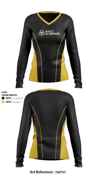 Women's Long Sleeve Vneck Shirt, Bassett High School Cheer, School Spirit Store, Teamtime, Team time, sublimation, custom sports apparel, team uniforms, spirit wear, spiritwear, sports uniforms, custom shirts, team store, custom team store, fundraiser sports, apparel fundraiser