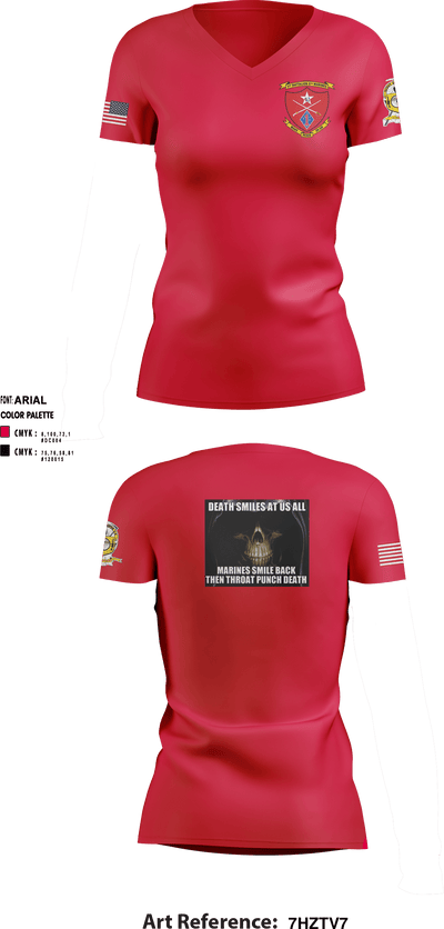 1st Battalion 5th Marines , Grim Reapers 61924302 Women's Short Sleeve V-neck Shirt - 3