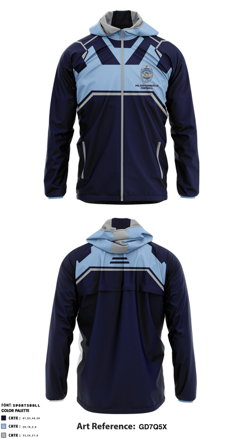 Windbreaker, Police Youth Football, School Spirit Store, Teamtime, Team time, sublimation, custom sports apparel, team uniforms, spirit wear, spiritwear, sports uniforms, custom shirts, team store, custom team store, fundraiser sports, apparel fundraiser