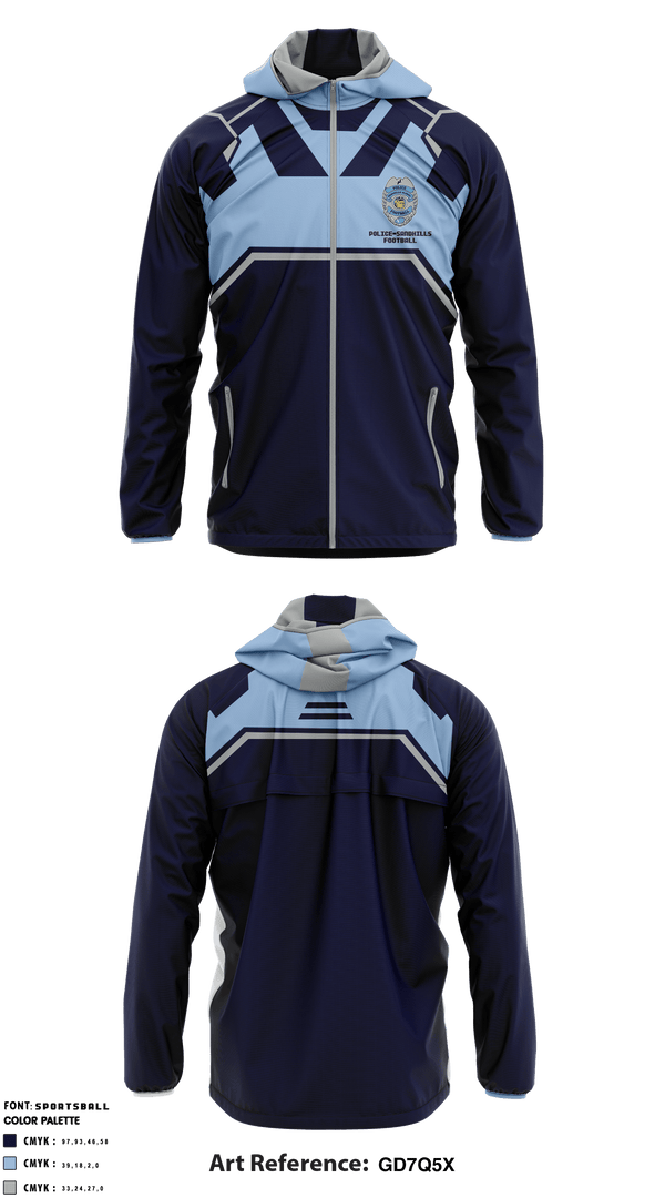 Windbreaker, Police Youth Football, School Spirit Store, Teamtime, Team time, sublimation, custom sports apparel, team uniforms, spirit wear, spiritwear, sports uniforms, custom shirts, team store, custom team store, fundraiser sports, apparel fundraiser