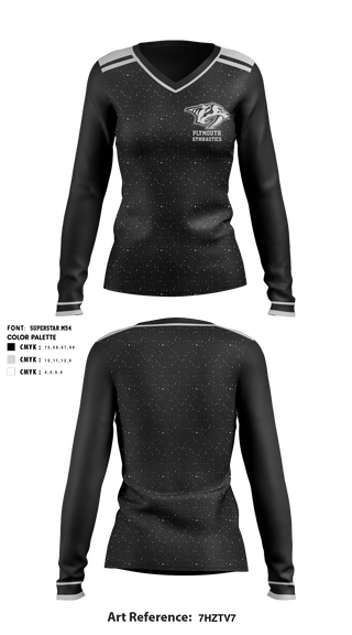 Women's Long Sleeve Vneck Shirt, Plymouth Gymnastics, School Spirit Store, Teamtime, Team time, sublimation, custom sports apparel, team uniforms, spirit wear, spiritwear, sports uniforms, custom shirts, team store, custom team store, fundraiser sports, apparel fundraiser