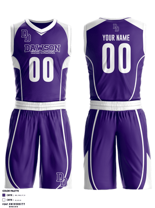Basketball Uniform, Dawson High School Basketball, Men's Basketball, Teamtime, Team time, sublimation, custom sports apparel, team uniforms, spirit wear, spiritwear, sports uniforms, custom shirts, team store, custom team store, fundraiser sports, apparel fundraiser