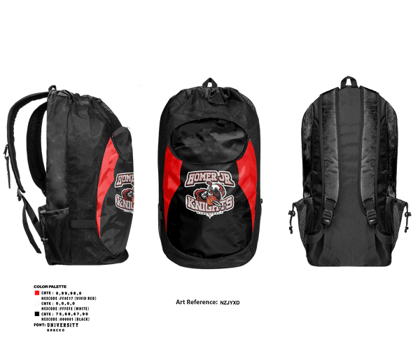 Gear Bag, Homer Jr. Knights, Men's Basketball, Teamtime, Team time, sublimation, custom sports apparel, team uniforms, spirit wear, spiritwear, sports uniforms, custom shirts, team store, custom team store, fundraiser sports, apparel fundraiser