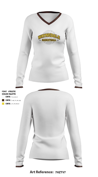 Waynedale High School Basketball 66944110 Women's Long Sleeve V-neck Shirt - 2