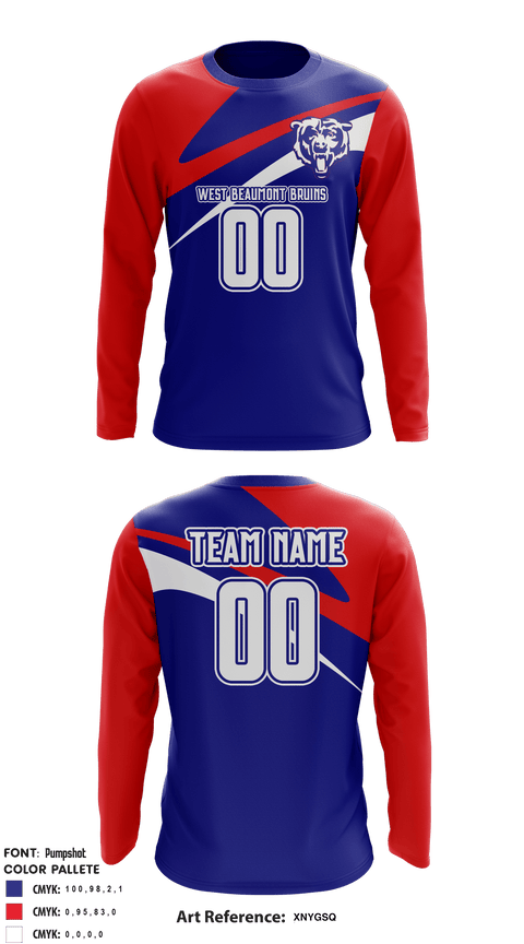 Long Sleeve Performance Shirt, West Beaumont Bruins Intermediate Football League, Football, Teamtime, Team time, sublimation, custom sports apparel, team uniforms, spirit wear, spiritwear, sports uniforms, custom shirts, team store, custom team store, fundraiser sports, apparel fundraiser
