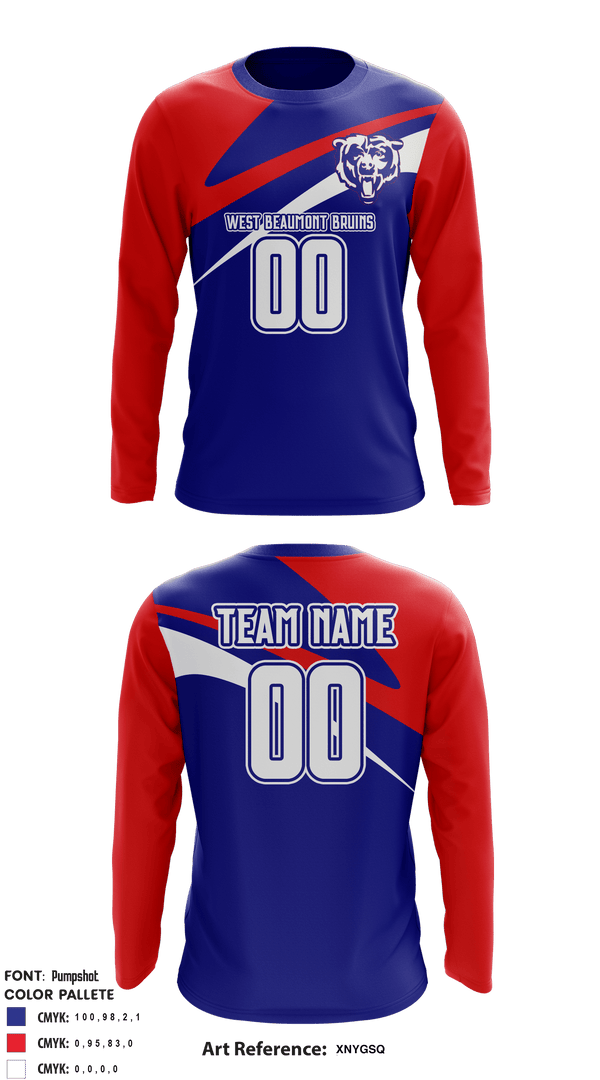 Long Sleeve Performance Shirt, West Beaumont Bruins Intermediate Football League, Football, Teamtime, Team time, sublimation, custom sports apparel, team uniforms, spirit wear, spiritwear, sports uniforms, custom shirts, team store, custom team store, fundraiser sports, apparel fundraiser