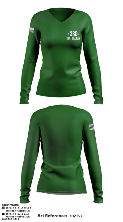 3rd Battalion 15436757 Women's Long Sleeve V-neck Shirt - 1