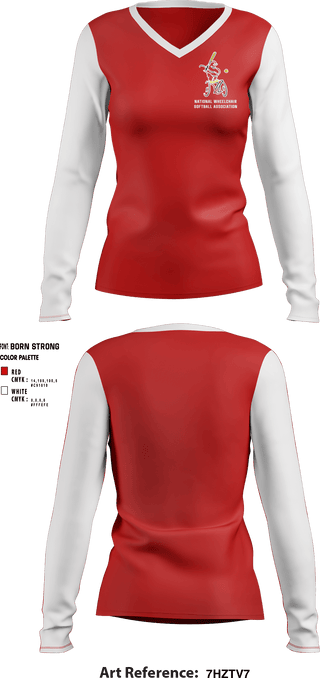 Women's Long Sleeve Vneck Shirt, National Wheelchair Softball Association, Softball, Teamtime, Team time, sublimation, custom sports apparel, team uniforms, spirit wear, spiritwear, sports uniforms, custom shirts, team store, custom team store, fundraiser sports, apparel fundraiser