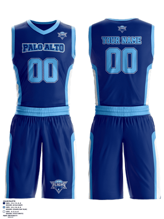 Basketball Uniform, Palo Alto Flight, Men's Basketball, Teamtime, Team time, sublimation, custom sports apparel, team uniforms, spirit wear, spiritwear, sports uniforms, custom shirts, team store, custom team store, fundraiser sports, apparel fundraiser