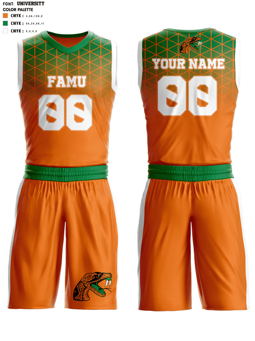 Basketball Uniform, FAMU Basketball, Men's Basketball, Teamtime, Team time, sublimation, custom sports apparel, team uniforms, spirit wear, spiritwear, sports uniforms, custom shirts, team store, custom team store, fundraiser sports, apparel fundraiser