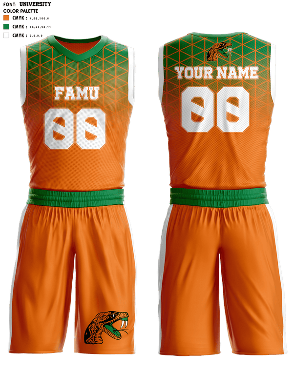 Basketball Uniform, FAMU Basketball, Men's Basketball, Teamtime, Team time, sublimation, custom sports apparel, team uniforms, spirit wear, spiritwear, sports uniforms, custom shirts, team store, custom team store, fundraiser sports, apparel fundraiser