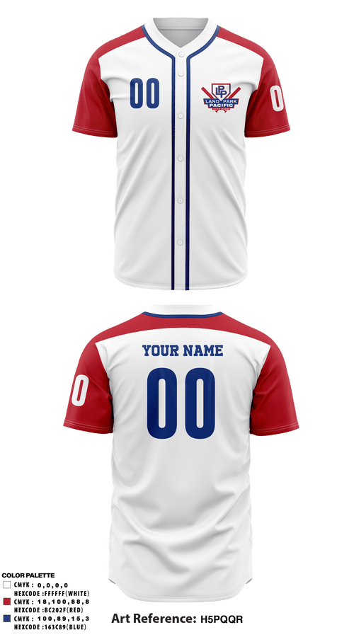 Two Button Baseball Jersey, Land Park Pacific Little League, Baseball, Teamtime, Team time, sublimation, custom sports apparel, team uniforms, spirit wear, spiritwear, sports uniforms, custom shirts, team store, custom team store, fundraiser sports, apparel fundraiser