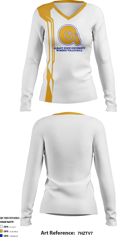 Albany State University Women's Volleyball 18785710 Women's Long Sleeve V-neck Shirt - 1