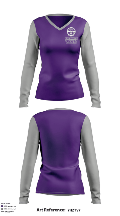 Cherokee Bluff High School Basketball 34197099 Women's Long Sleeve V-neck Shirt - 2