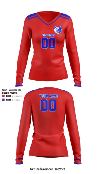 Women's Long Sleeve Vneck Shirt, Alta Sierra Intermediate School Volleyball, Women's Volleyball, Teamtime, Team time, sublimation, custom sports apparel, team uniforms, spirit wear, spiritwear, sports uniforms, custom shirts, team store, custom team store, fundraiser sports, apparel fundraiser