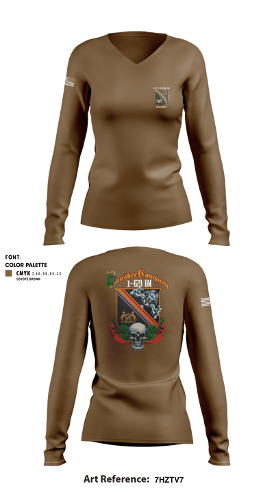 B CO 1-69th IN 22513555 Women's Long Sleeve V-neck Shirt - 6