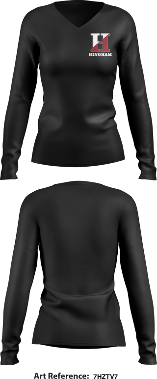 Women's Long Sleeve Vneck Shirt, Hingham High School, Spirit Store, Teamtime, Team time, sublimation, custom sports apparel, team uniforms, spirit wear, spiritwear, sports uniforms, custom shirts, team store, custom team store, fundraiser sports, apparel fundraiser