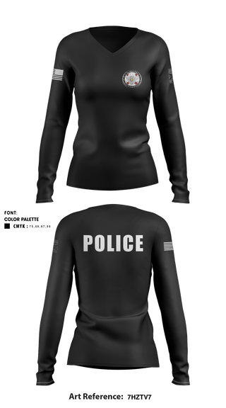 Women's Long Sleeve Vneck Shirt, Bay Minette Police Department, Police, Teamtime, Team time, sublimation, custom sports apparel, team uniforms, spirit wear, spiritwear, sports uniforms, custom shirts, team store, custom team store, fundraiser sports, apparel fundraiser