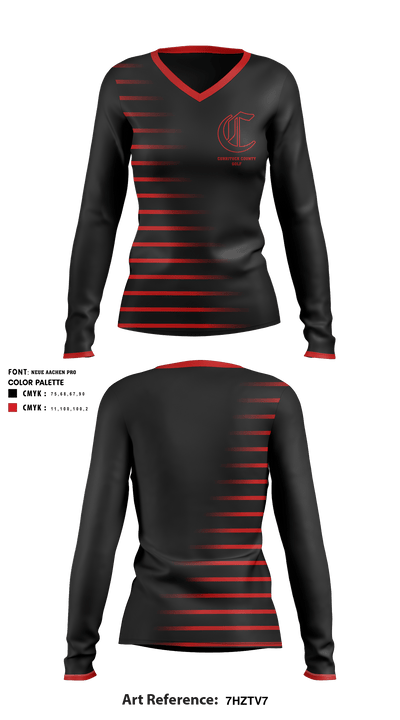 Currituck County High School Golf 33640845 Women's Long Sleeve V-neck Shirt - 1