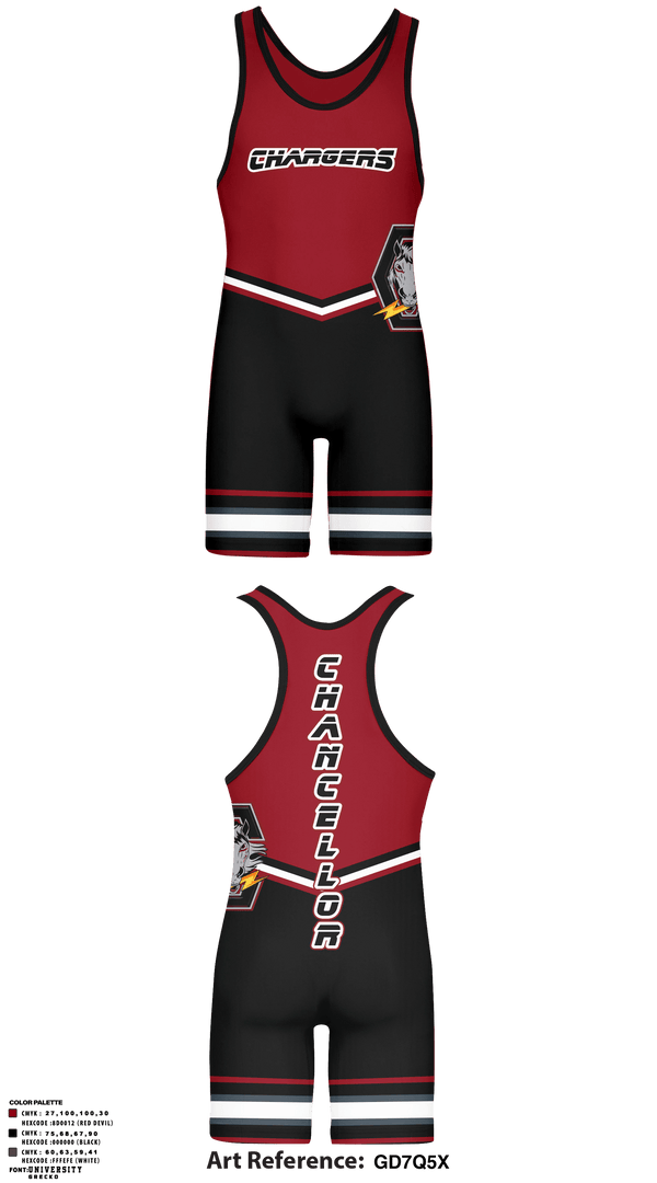 Wrestling Singlet, Chancellor Chargers, Wrestling, Teamtime, Team time, sublimation, custom sports apparel, team uniforms, spirit wear, spiritwear, sports uniforms, custom shirts, team store, custom team store, fundraiser sports, apparel fundraiser