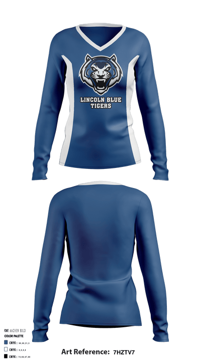 Lincoln Blue Tigers 71519755 Women's Long Sleeve V-neck Shirt - 1