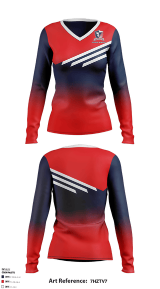 Women's Long Sleeve Vneck Shirt, Veterans Memorial High School, School Spirit Store, Teamtime, Team time, sublimation, custom sports apparel, team uniforms, spirit wear, spiritwear, sports uniforms, custom shirts, team store, custom team store, fundraiser sports, apparel fundraiser
